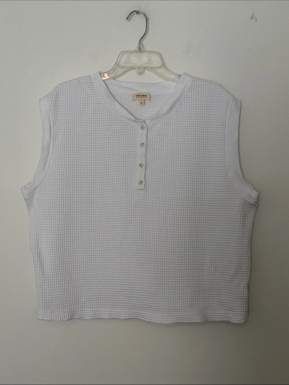 Haven Well Within White Waffle Sleeveless Tank Large 100% Organic Cotton